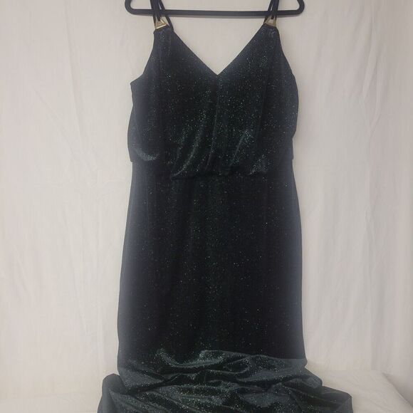 Calvin Klein Size 14W Women's Sparkle Velvet Blouson Gown  Emerald/Black - Picture 1 of 12